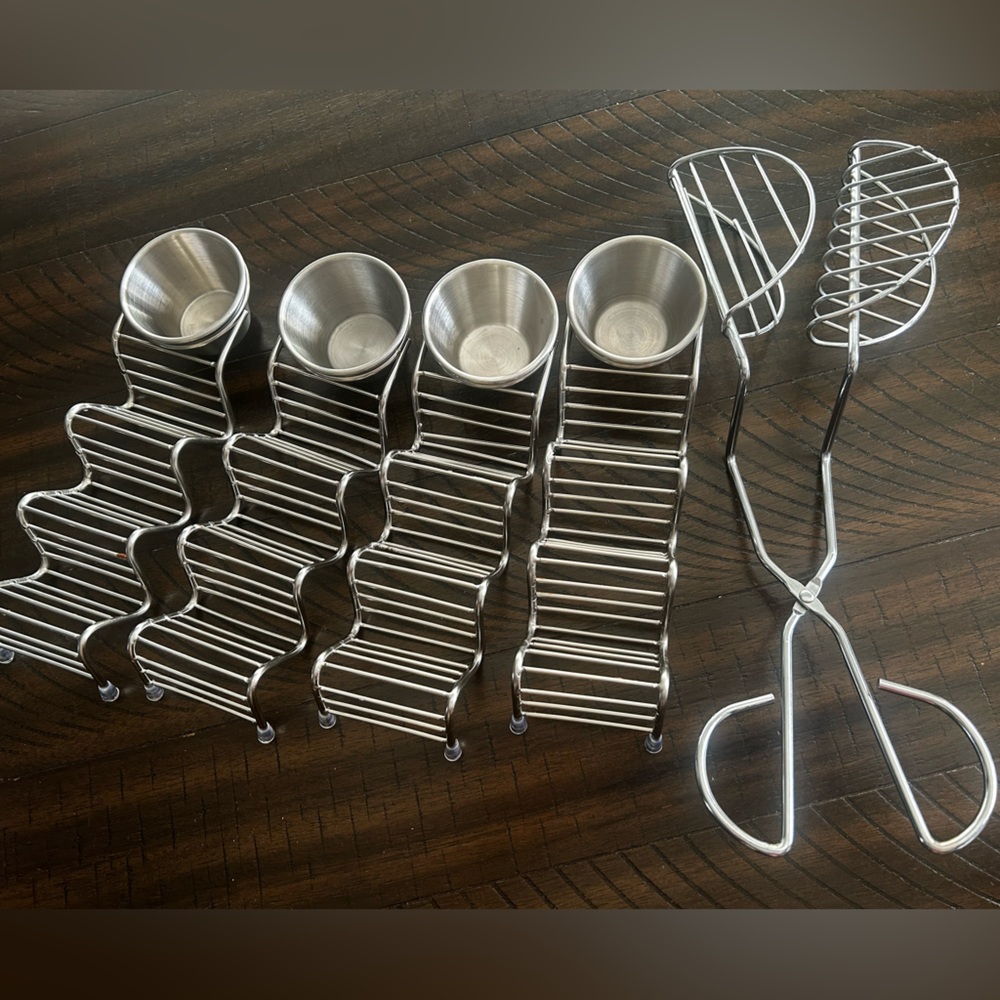 Stainless Steel Taco Shell Maker and Holder Set (4) w/Salsa or Cheese Holder